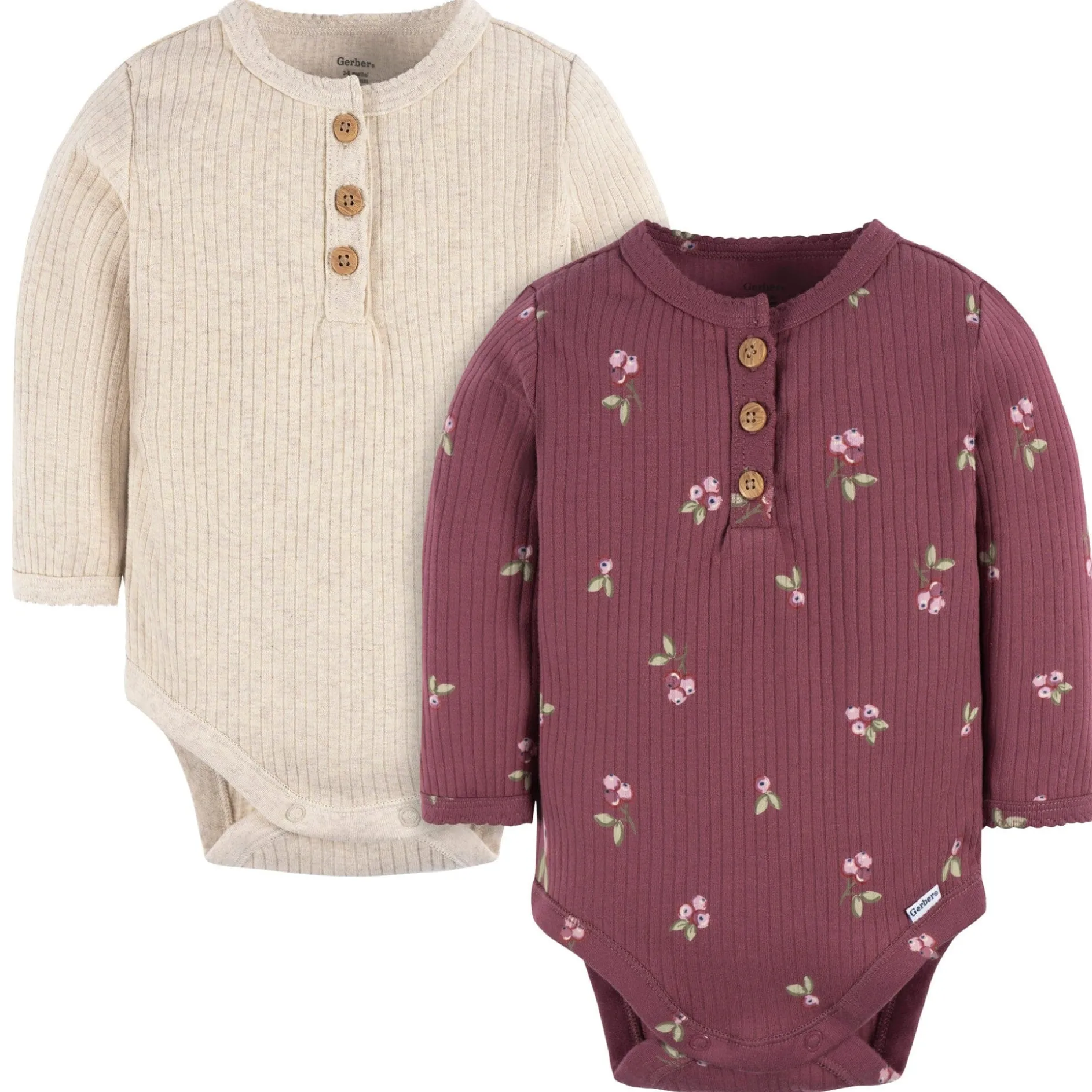 2-Pack Baby Girls Berries Henley Onesies® Bodysuits