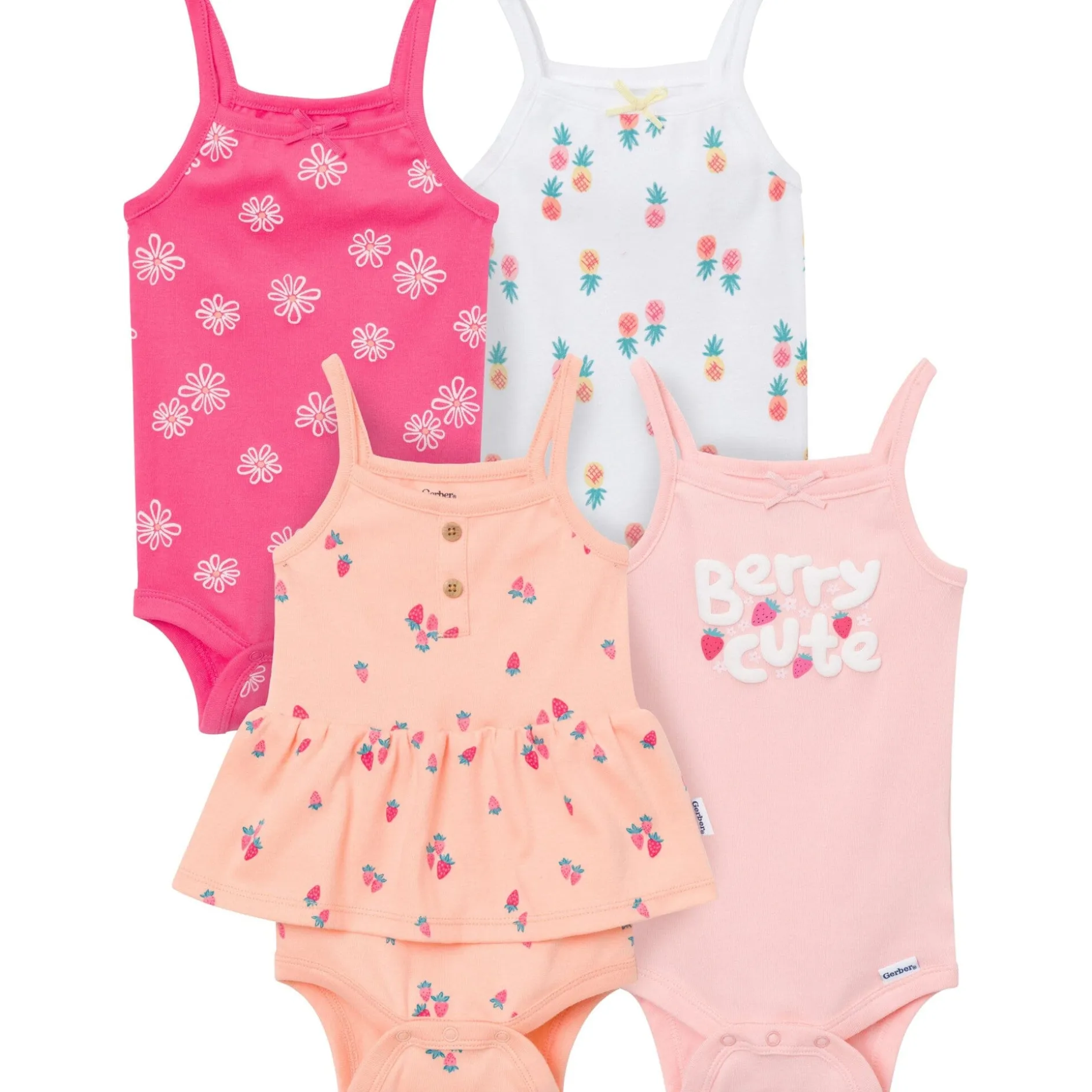 4-Pack Baby Girls Berries Sleeveless Bodysuits