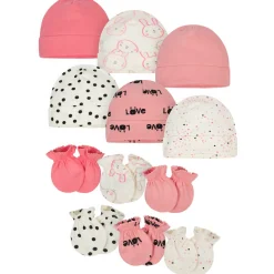 12-Pack Baby Girls Bunny Cap and Mitten Set