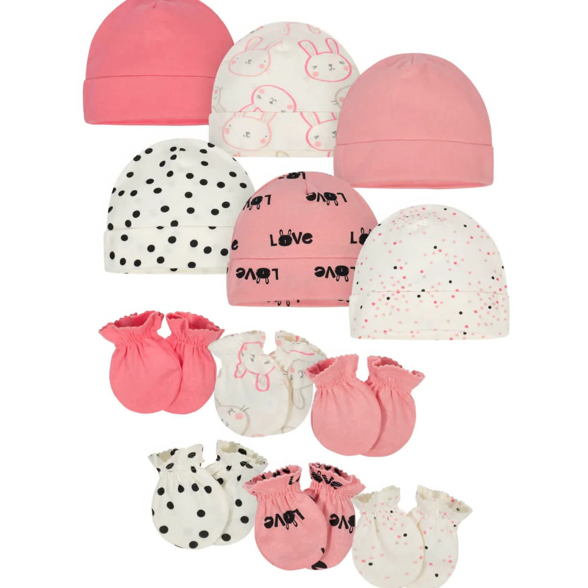 12-Pack Baby Girls Bunny Cap and Mitten Set