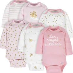 6-Pack Baby Girls Castle Long Sleeve Onesies® Bodysuits