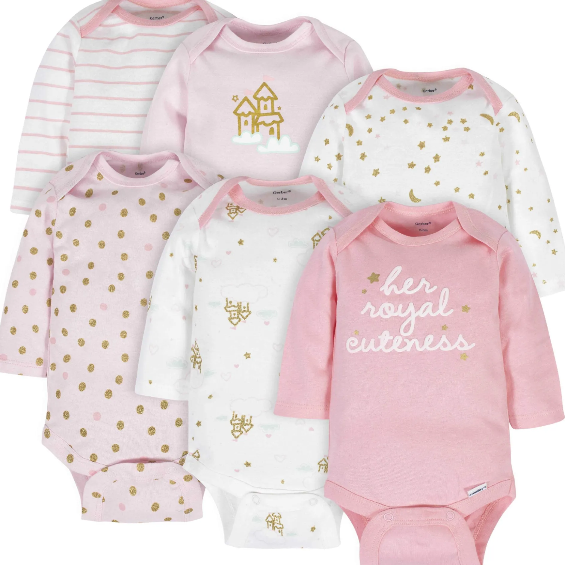6-Pack Baby Girls Castle Long Sleeve Onesies® Bodysuits