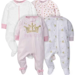 4-Pack Baby Girls Castle Zip Front Sleep ‘N Plays