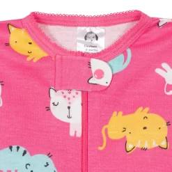 2-Pack Baby Girls Cats Snug Fit Footed Cotton Pajamas, 0-3M