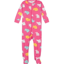 2-Pack Baby Girls Cats Snug Fit Footed Cotton Pajamas, 0-3M