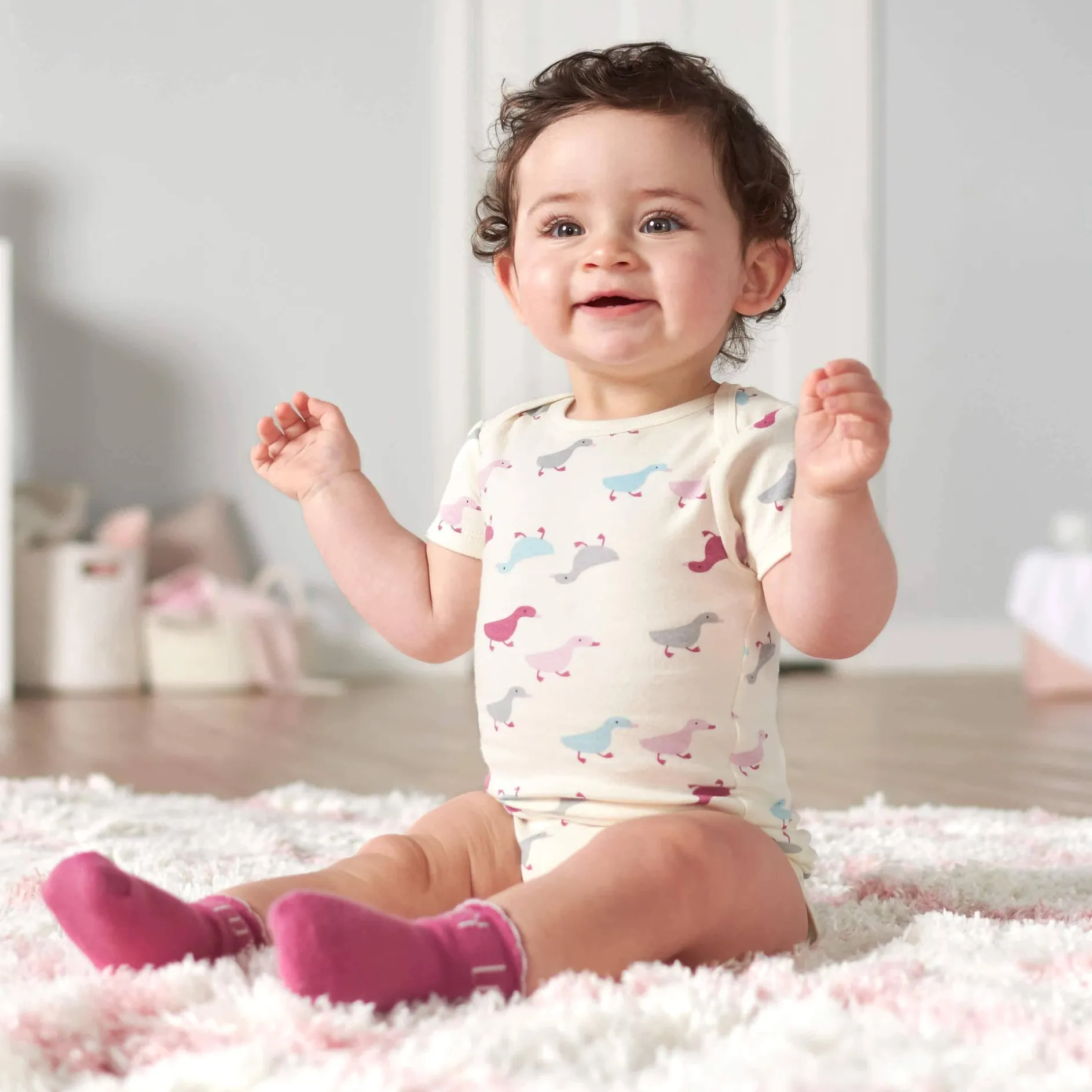 5-Pack Baby Girls Comfy Stretch Ducklings Short Sleeve Onesies® Bodysuits