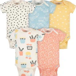 5-Pack Baby Girls Comfy Stretch Flower Pot Short Sleeve Onesies® Bodysuits