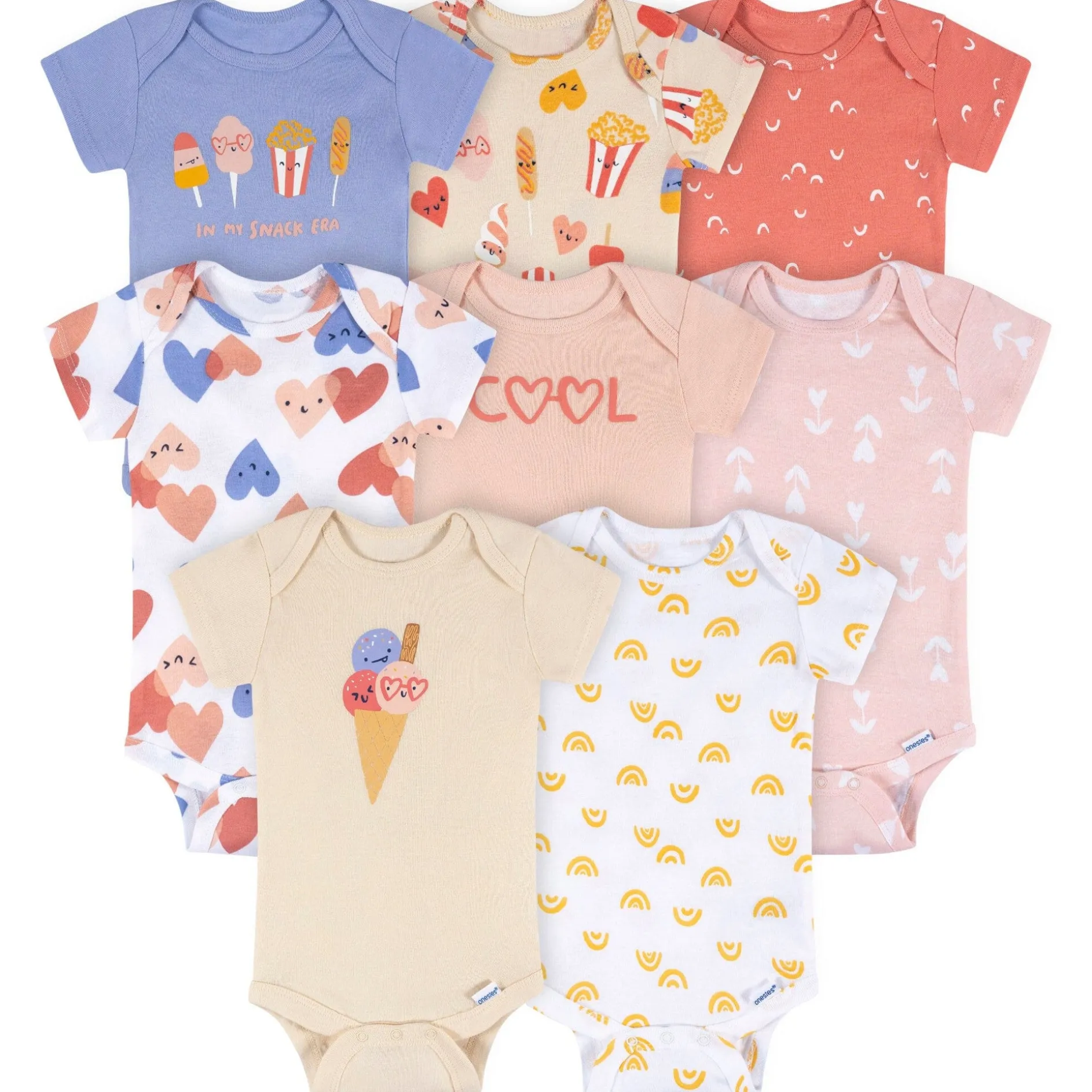 8-Pack Baby Girls Cool Snacks Short Sleeve Onesies® Bodysuits