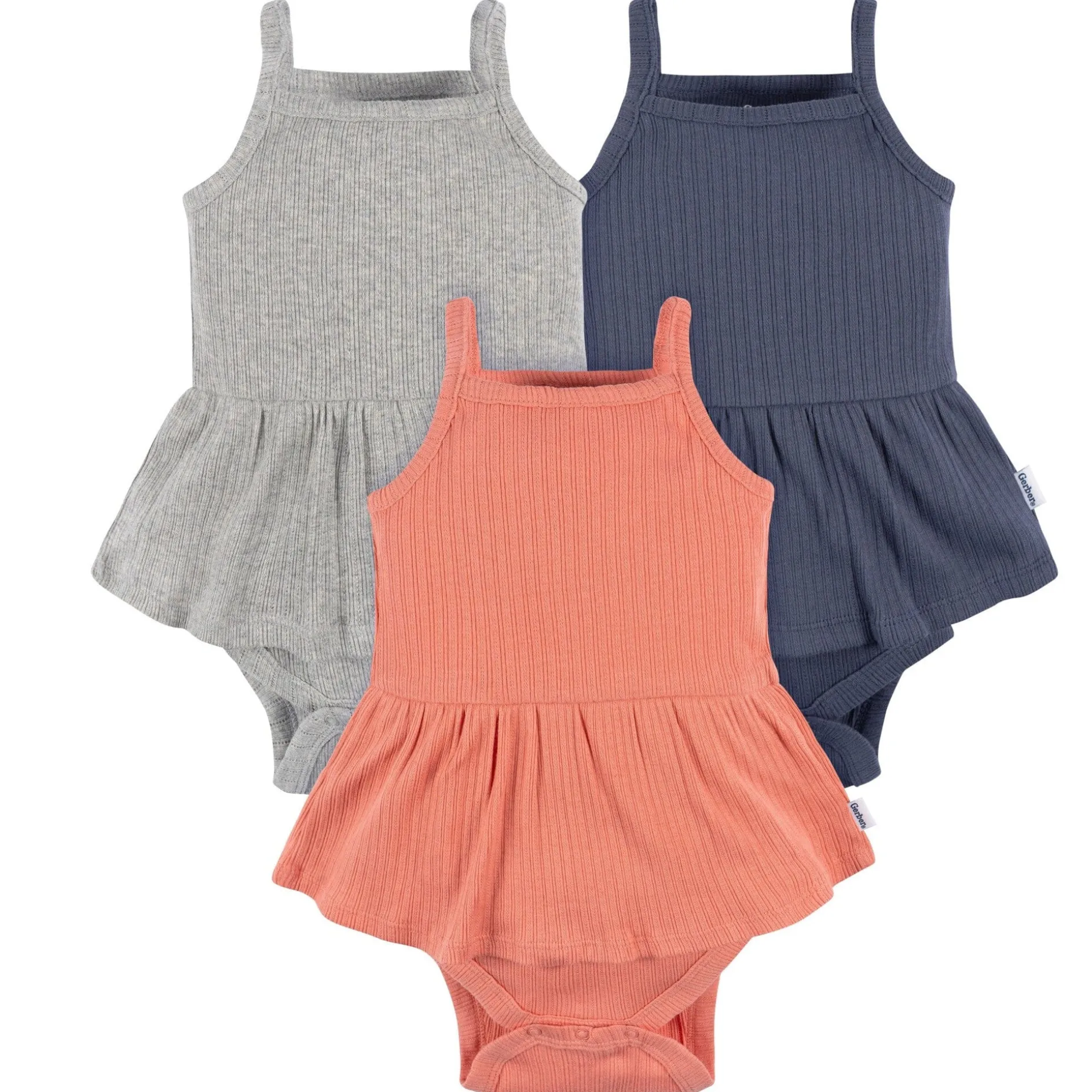 3-Pack Baby Girls Coral, Gray, & Navy Sleeveless Skirted Onesies® Bodysuits
