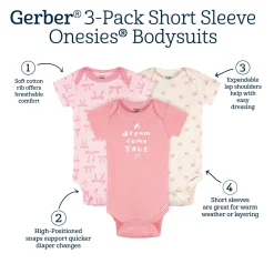 3-Pack Baby Girls Dream Come True Short Sleeve Onesies® Bodysuits