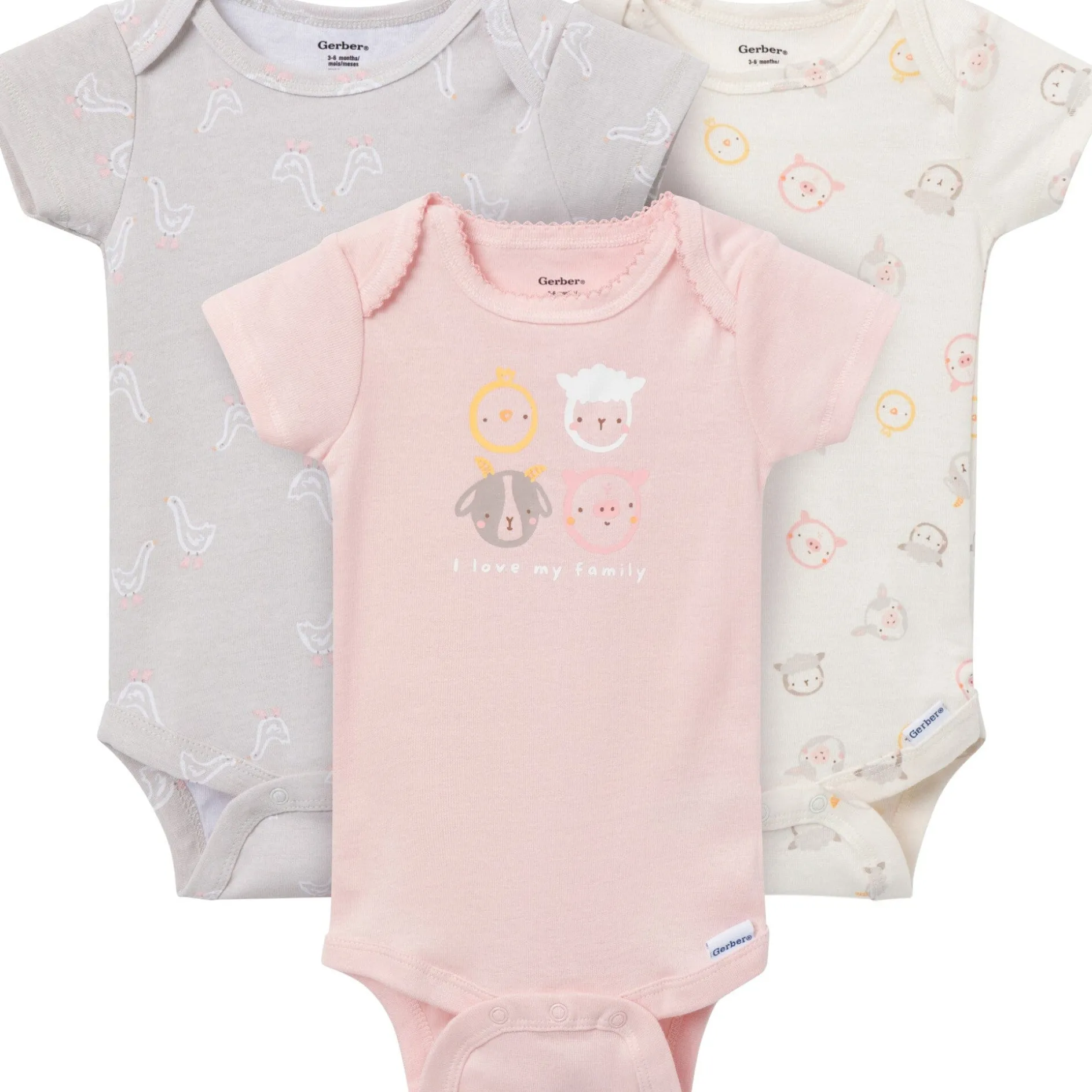 3-Pack Baby Girls Farm Family Short Sleeve Onesies® Bodysuits