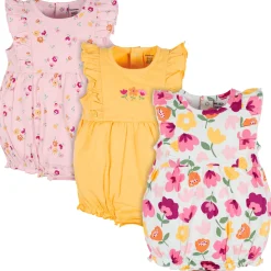 3-Pack Baby Girls Floral Fox Rompers