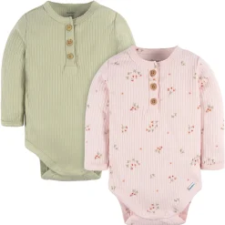 2-Pack Baby Girls Floral Henley Onesies® Bodysuits