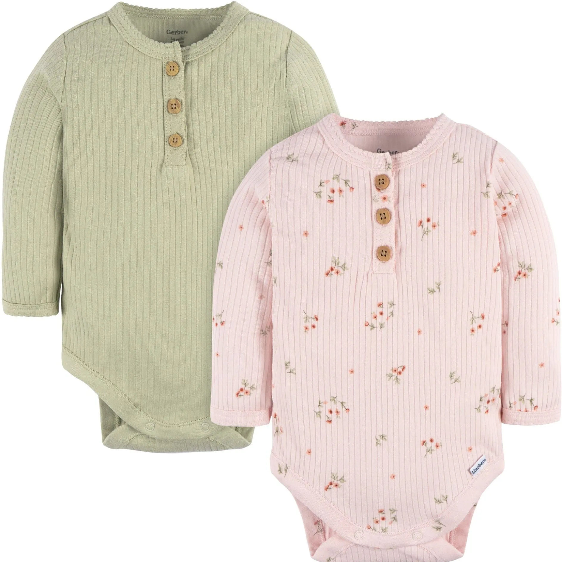 2-Pack Baby Girls Floral Henley Onesies® Bodysuits