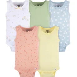 5-Pack Baby Girls Flowers & Rainbows Sleeveless Onesies® Bodysuits