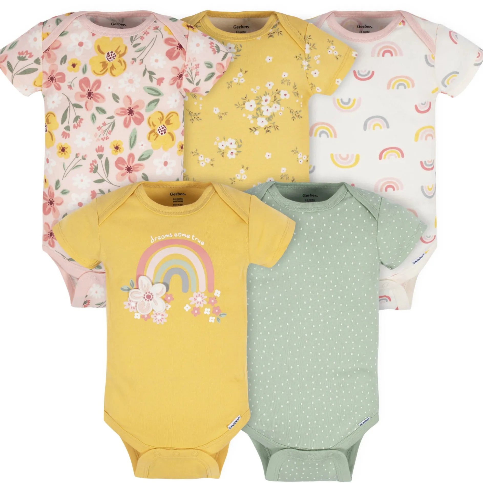 5-Pack Baby Girls Golden Floral Onesies® Bodysuits