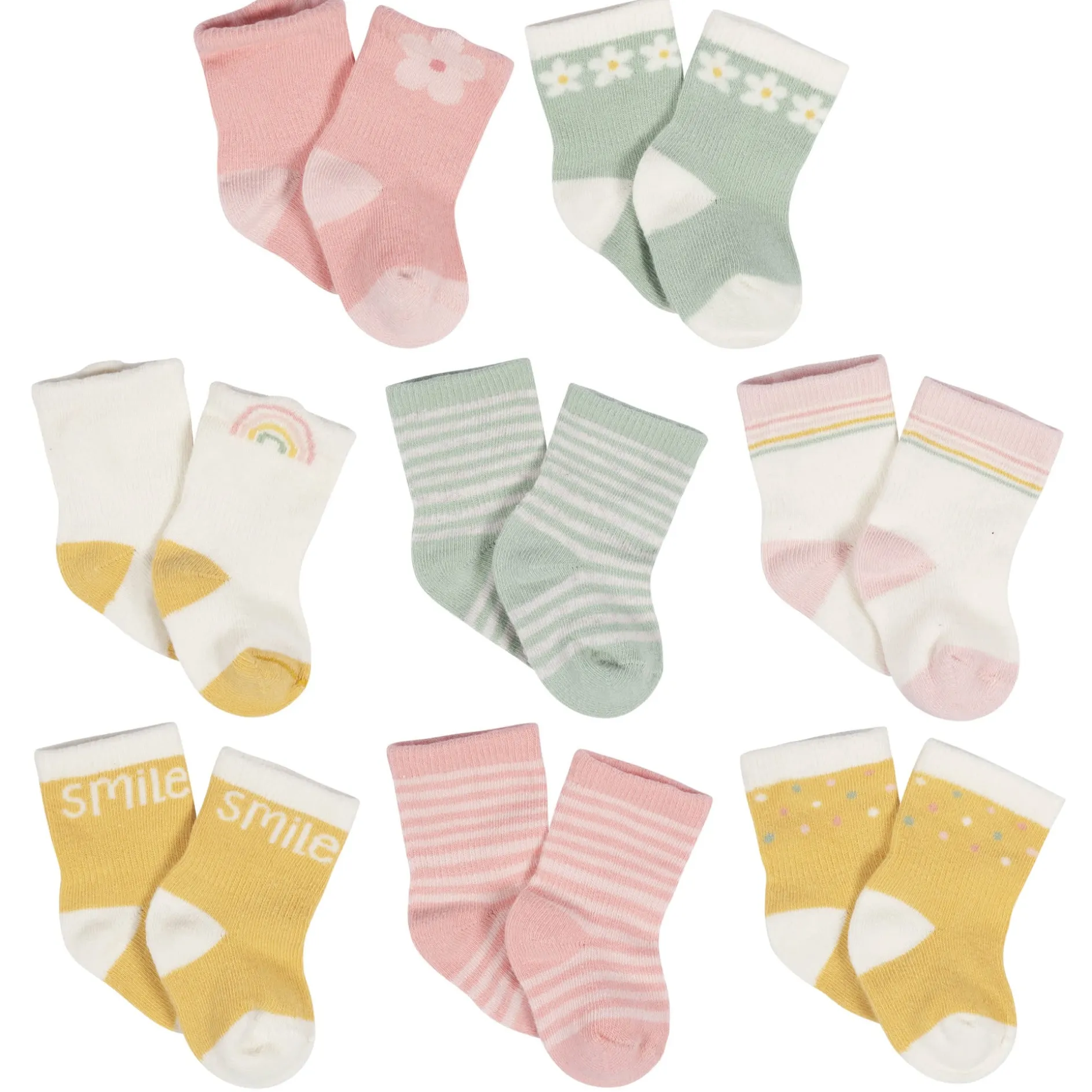 8-Pack Baby Girls Golden Floral Jersey Wiggle Proof® Socks