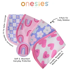 4-Pack Baby Girls Hearts & Flowers Burp Cloths