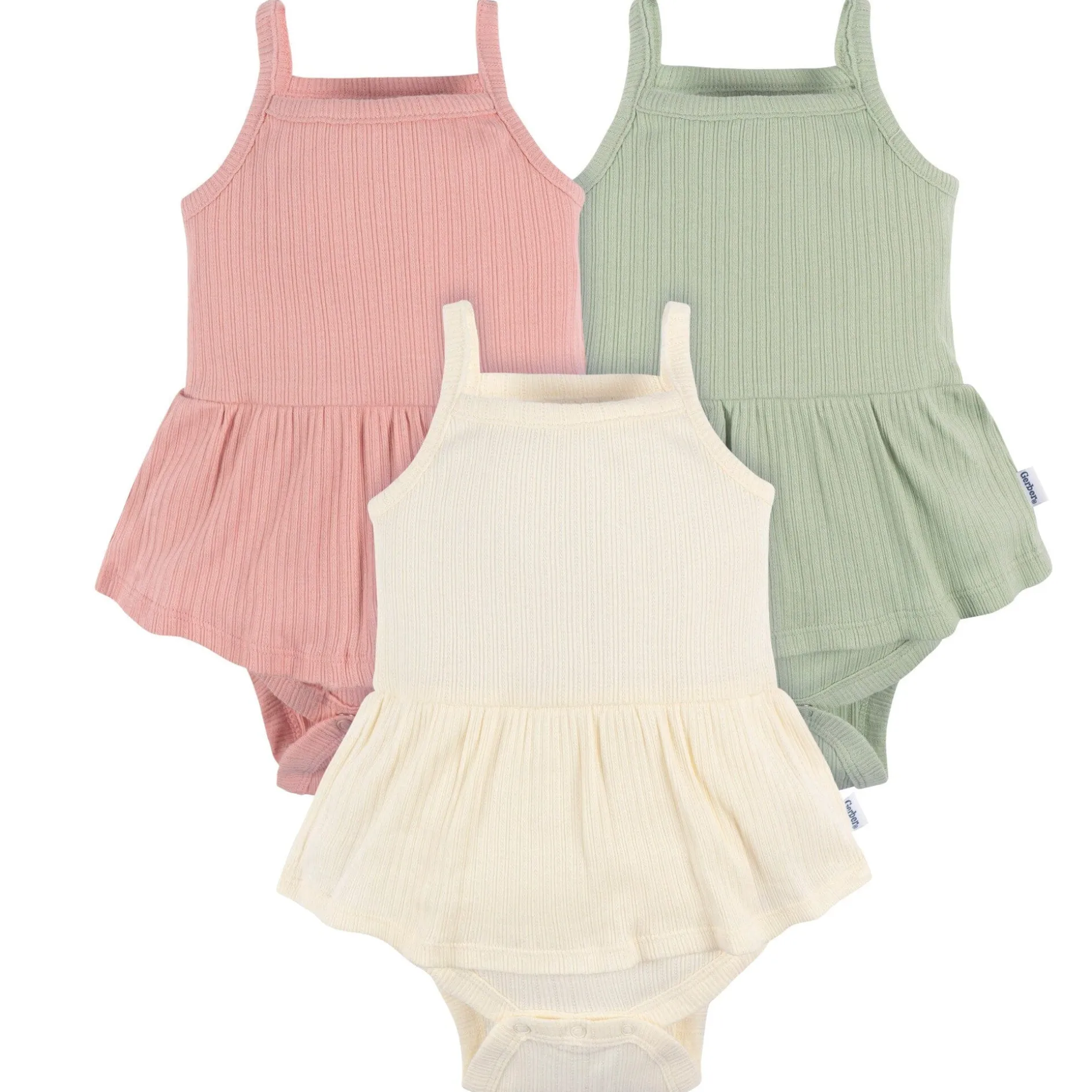 3-Pack Baby Girls Ivory, Mint, & Pink Sleeveless Skirted Onesies® Bodysuits