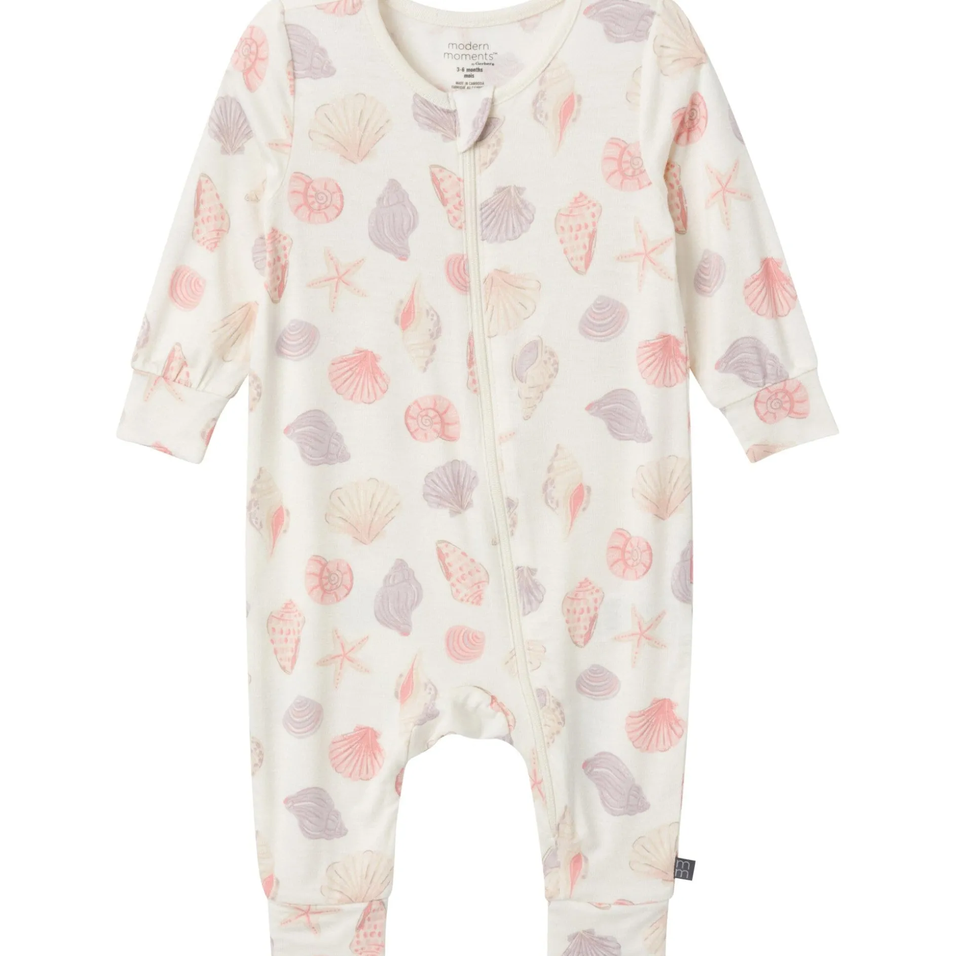 2-Pack Baby Girls Ivory Seashells Zip Front Viscose Rompers