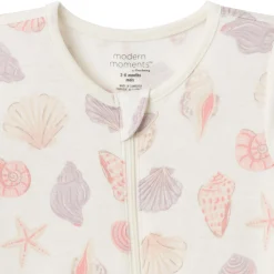 2-Pack Baby Girls Ivory Seashells Zip Front Viscose Rompers