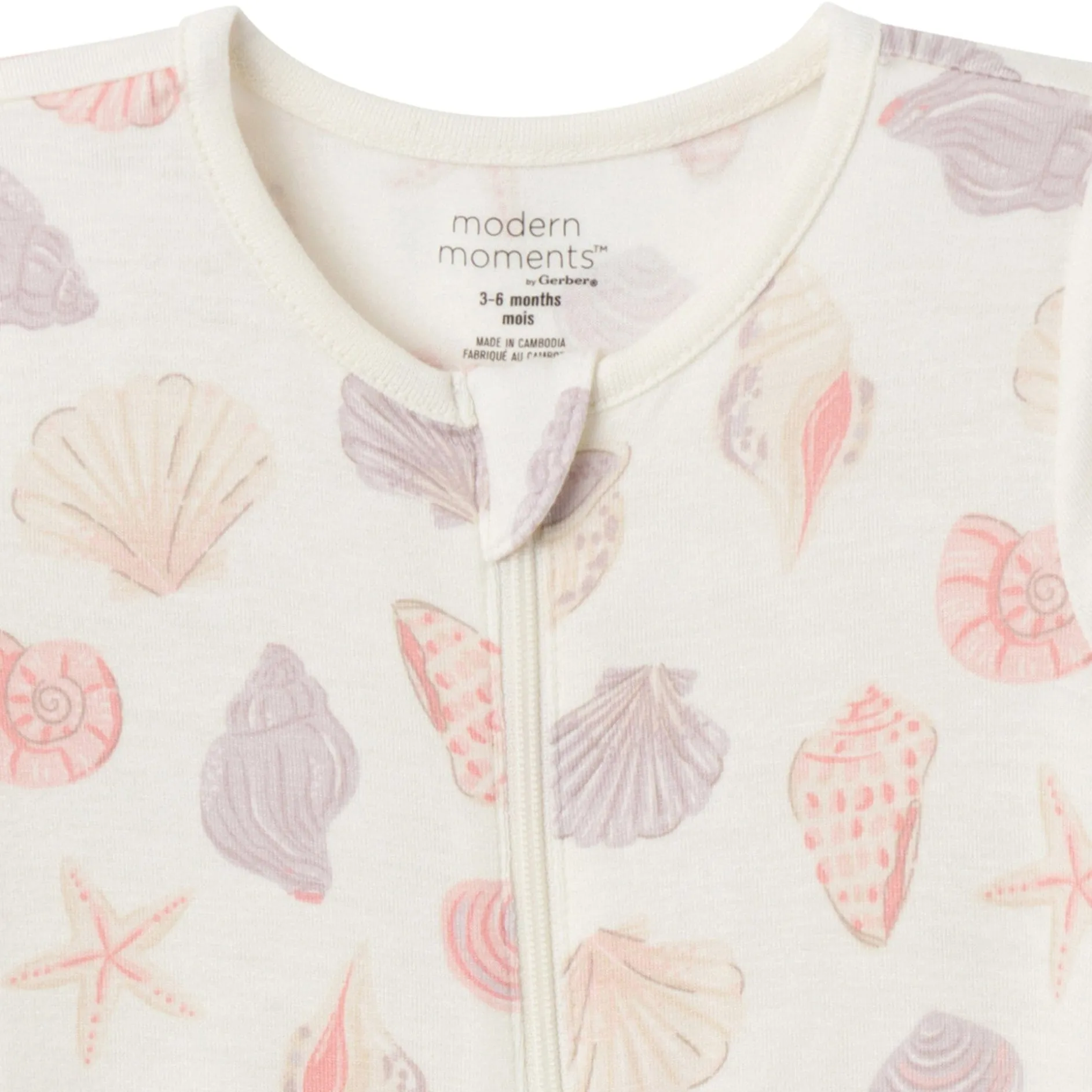 2-Pack Baby Girls Ivory Seashells Zip Front Viscose Rompers