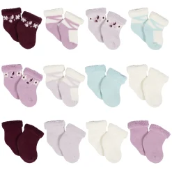 12-Pack Baby Girls Lavender Garden Terry Wiggle Proof® Socks