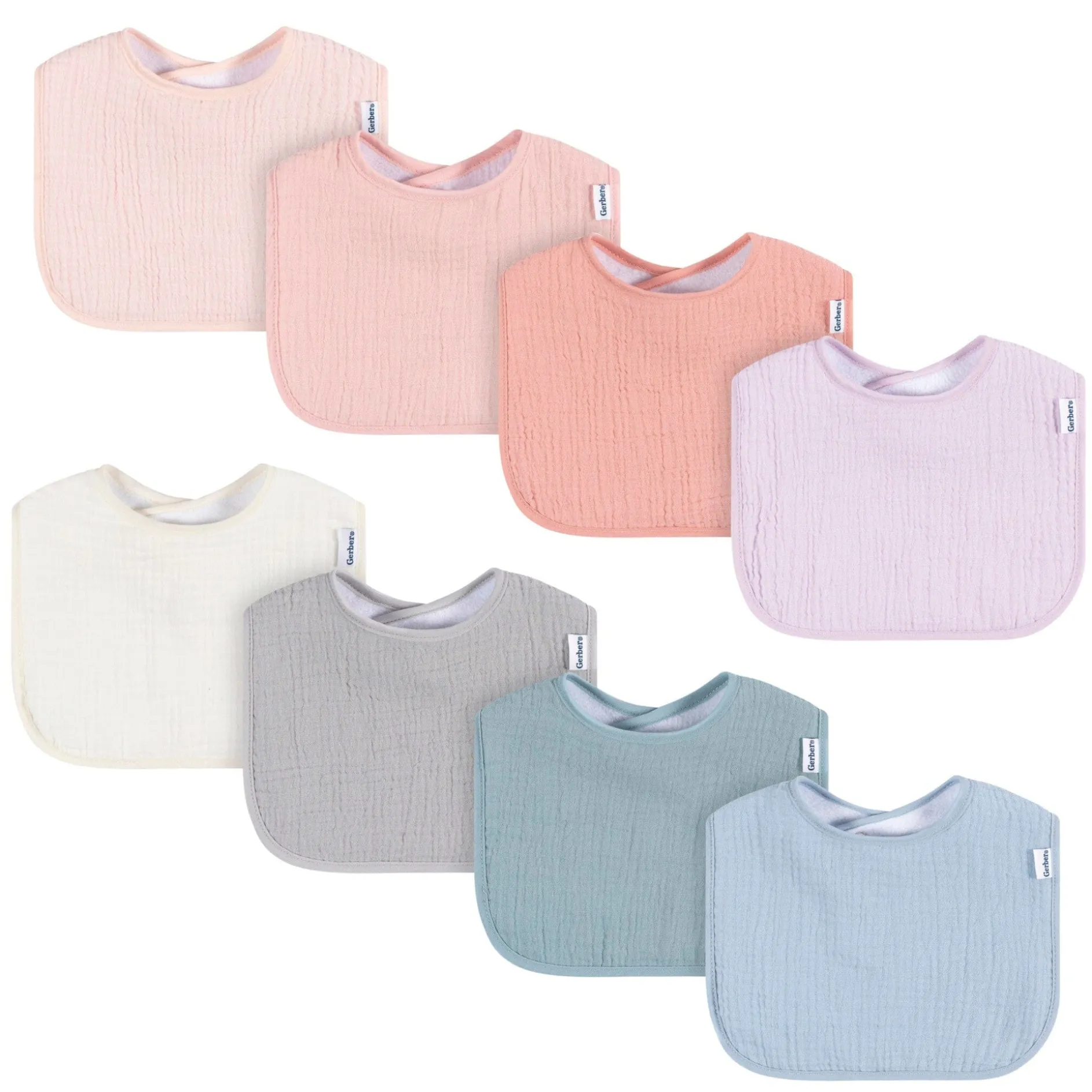 8-Pack Baby Girls Pastel Muslin Drooling Bibs
