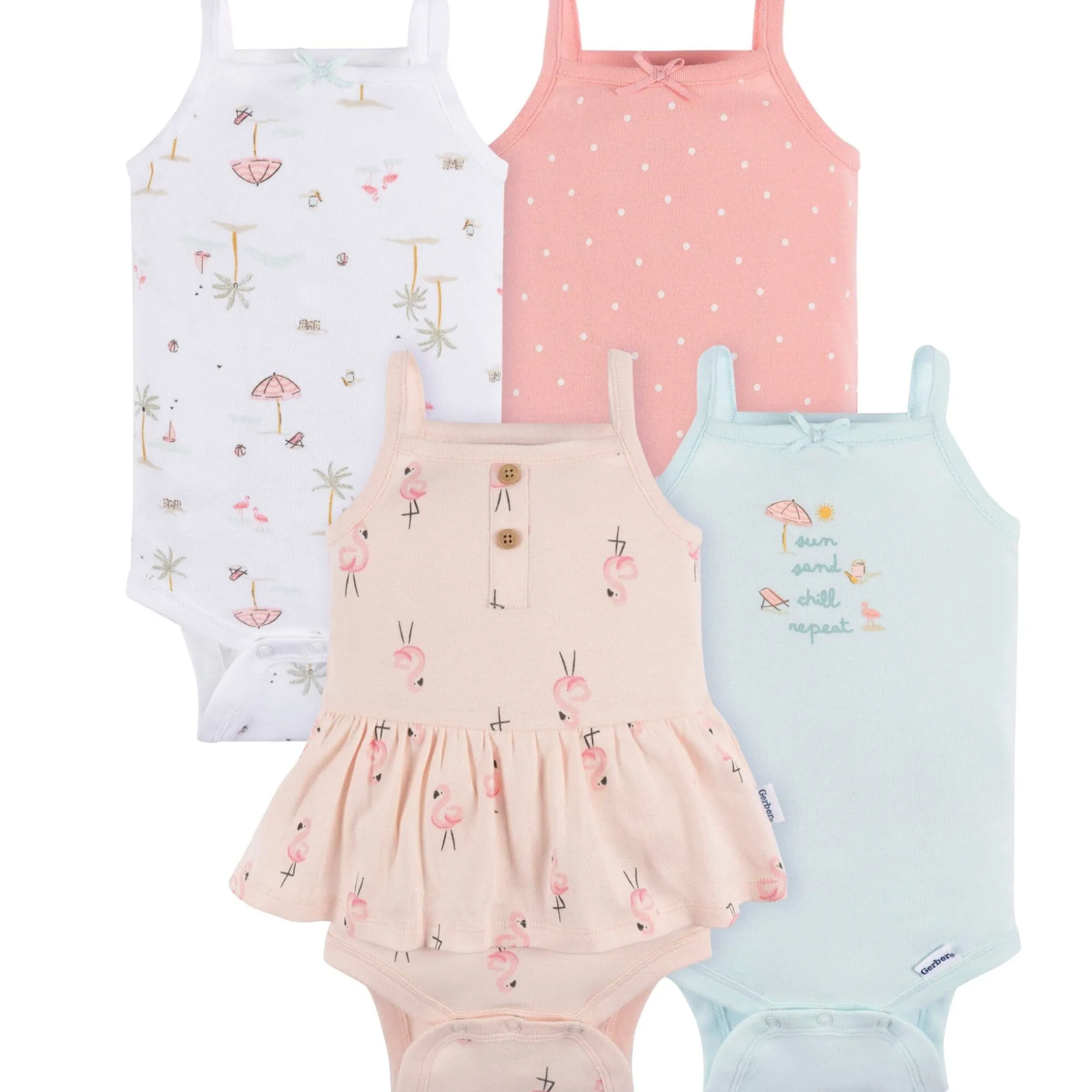 4-Pack Baby Girls Pink Flamingo Sleeveless Onesies® Bodysuits
