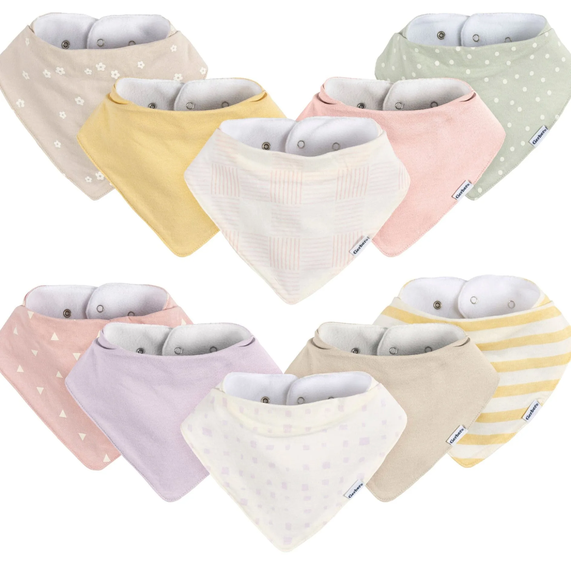 10-Pack Baby Girls Pink Plaid Jersey Bandana Bibs