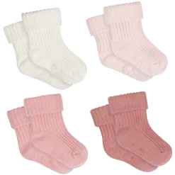 4-Pack Baby Girls Pink Rolled Cuff Ribbed Socks