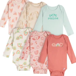 6-Pack Baby Girls Puppies Long Sleeve Onesies® Bodysuits
