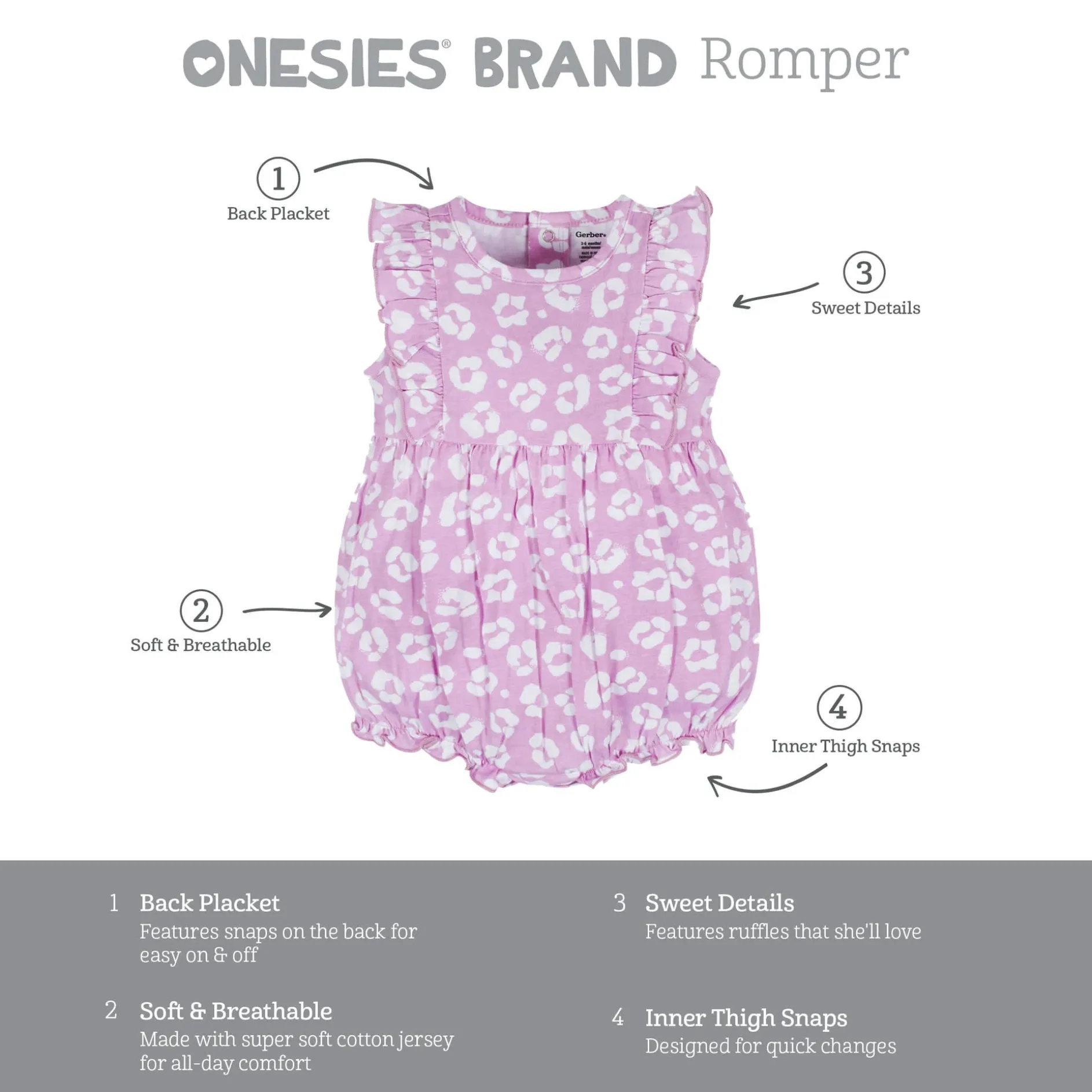 3-Pack Baby Girls Rainbow Floral Rompers