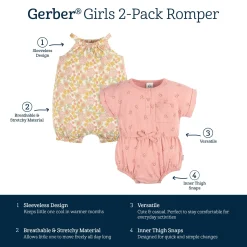 2-Pack Baby Girls Retro Floral Rompers