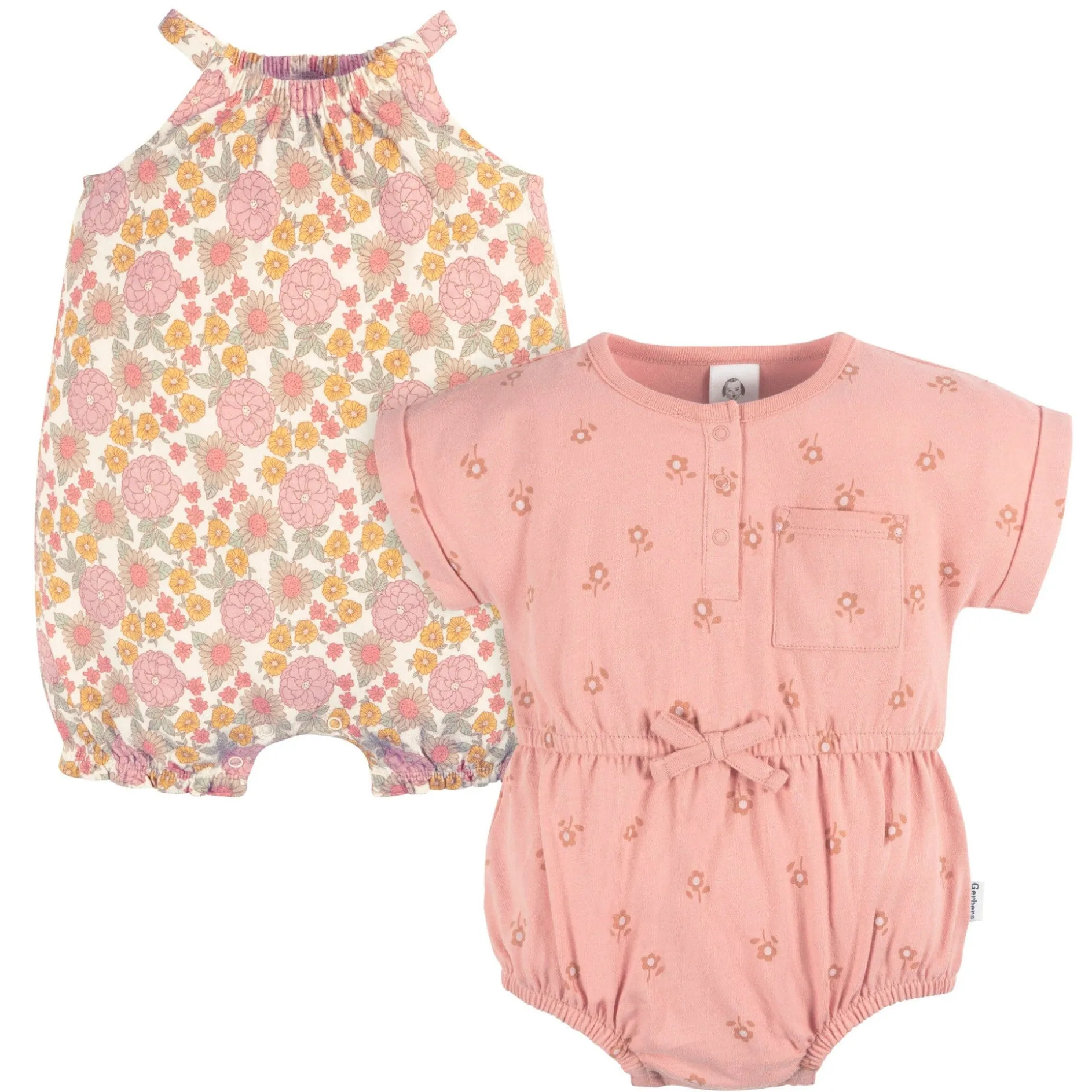 2-Pack Baby Girls Retro Floral Rompers