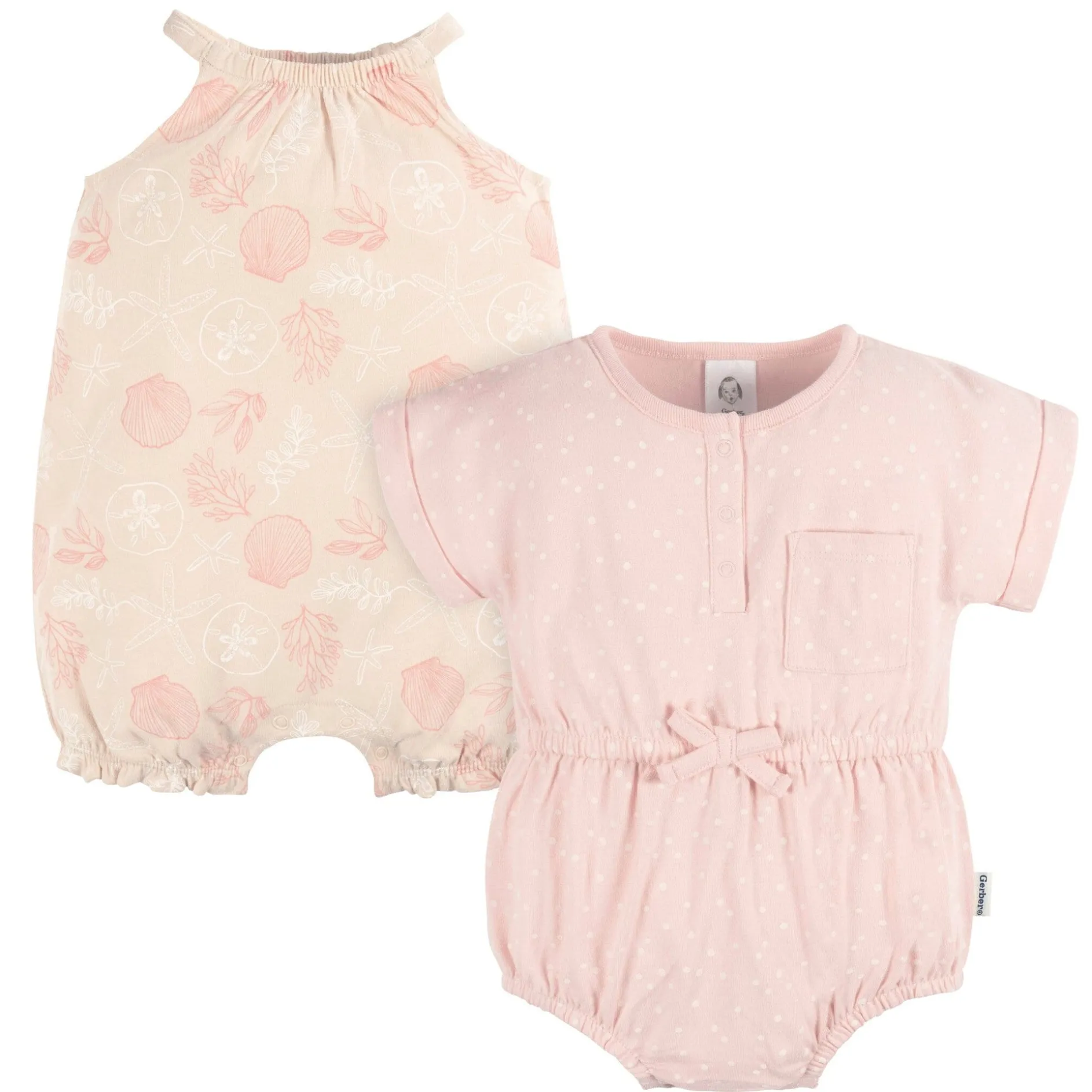 2-Pack Baby Girls Seashells Rompers