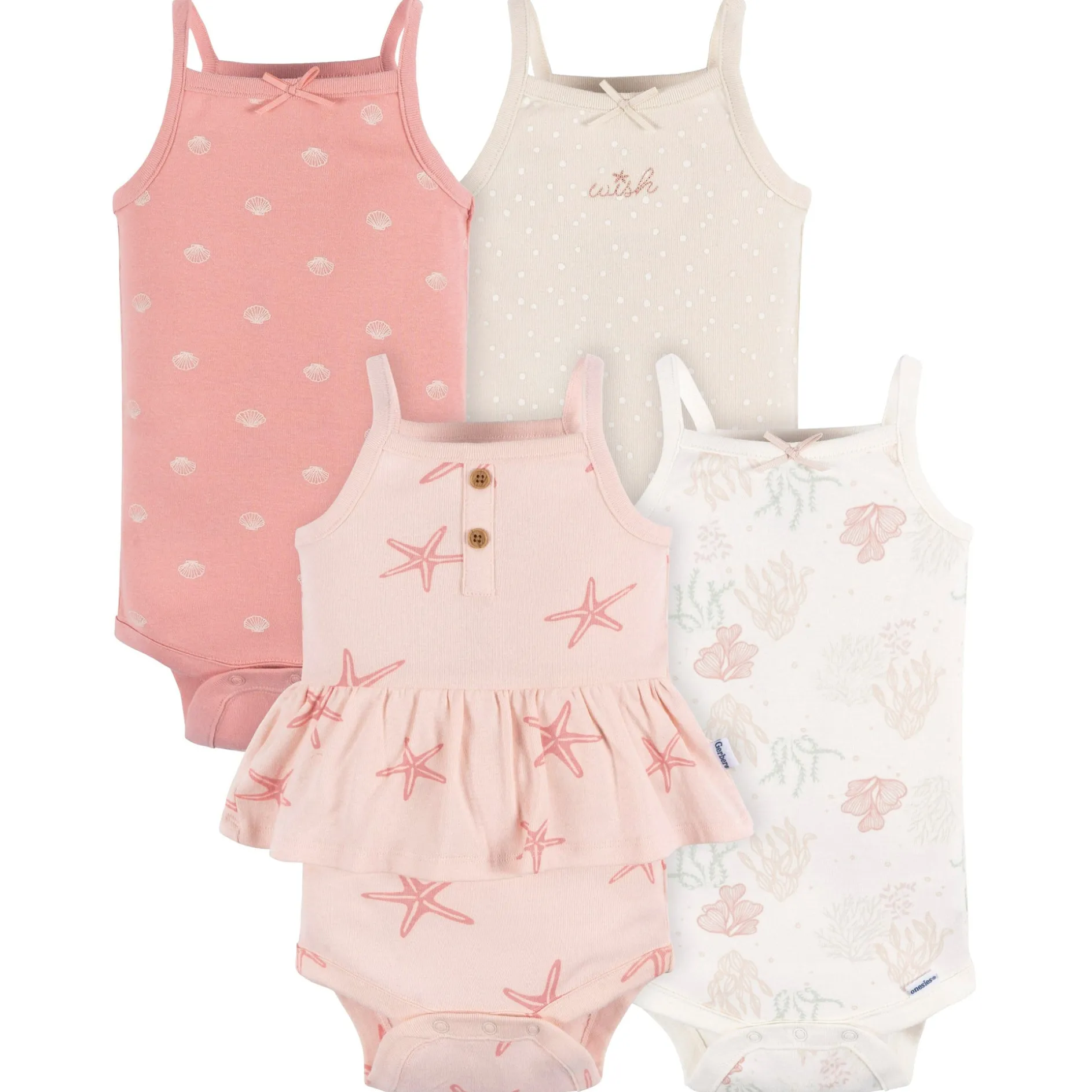 4-Pack Baby Girls Starfish Sleeveless Onesies® Bodysuits