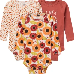 3-Pack Baby Girls Sunflower Long Sleeve Onesies® Bodysuits