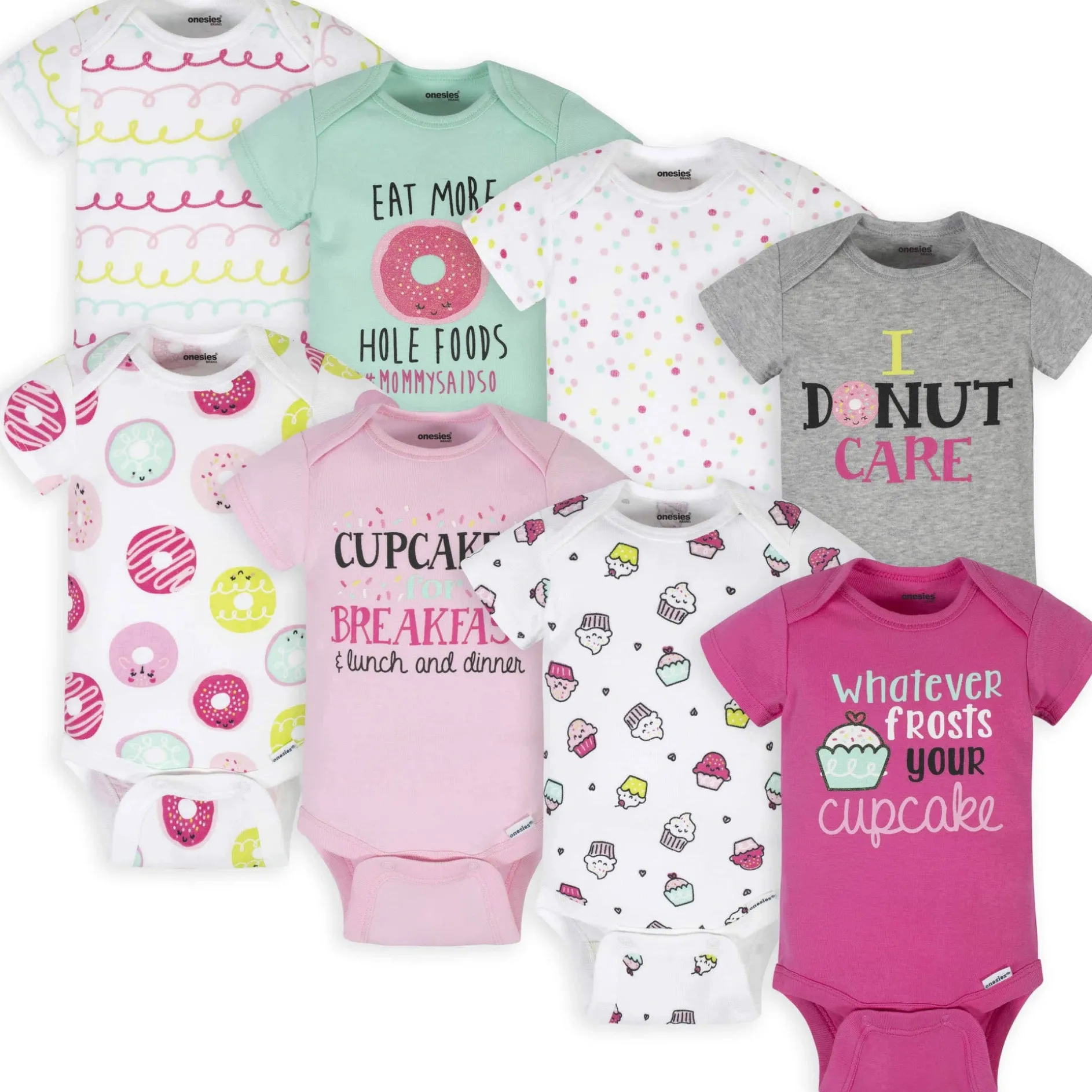 8-Pack Baby Girls Sweet Treats Onesies® Brand Bodysuits