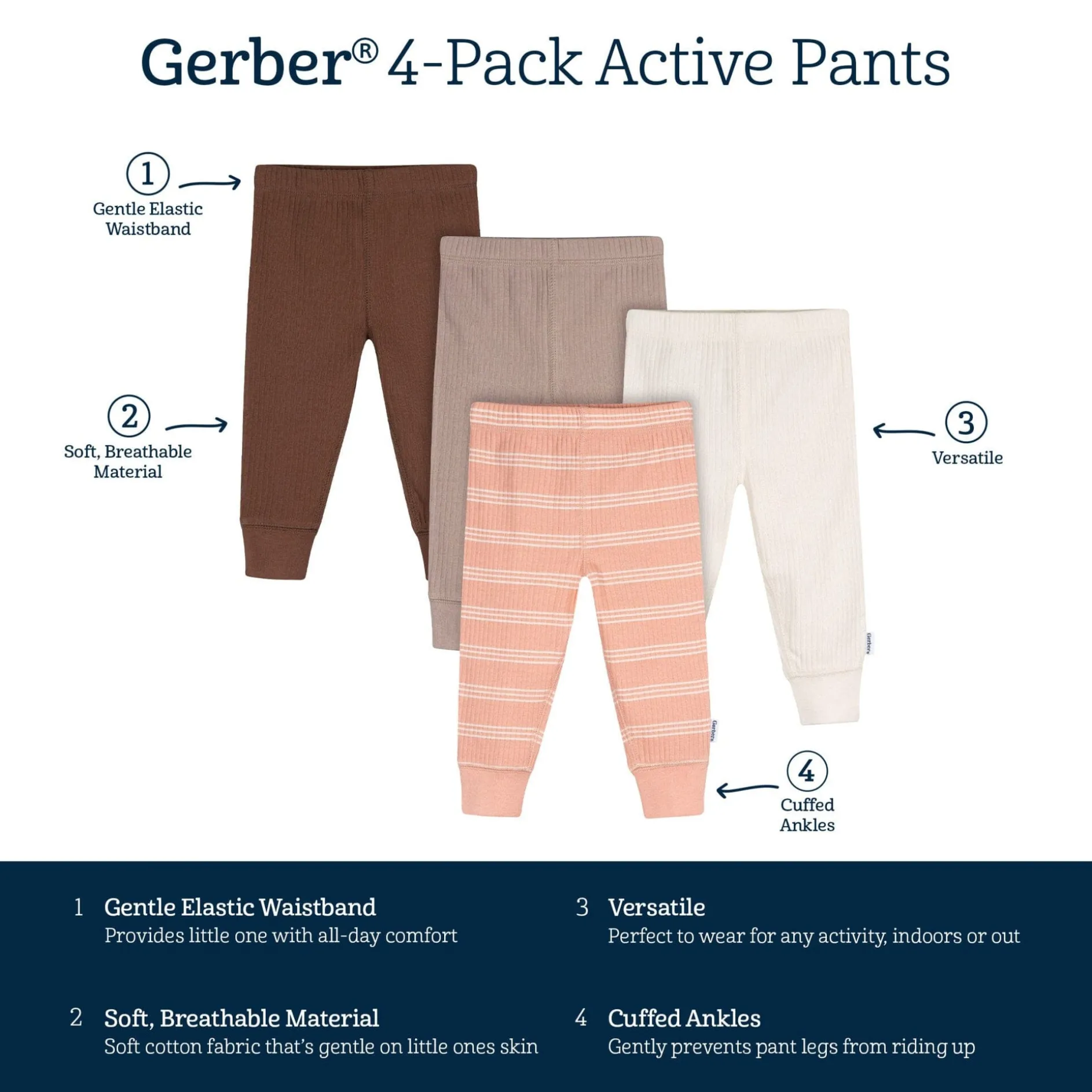 4-Pack Baby Girls Vanilla Active Pants