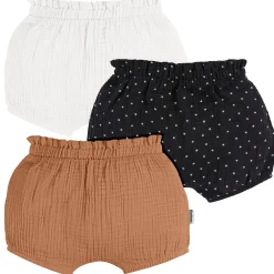 3-Pack Baby Girls White, Black Dot, & Brown Gauze Bubble Shorts