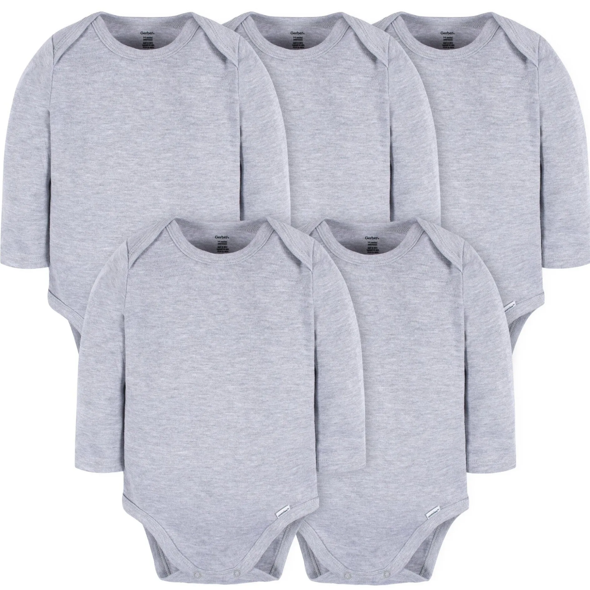 5-Pack Baby Heather Gray Premium Long Sleeve Onesies® Bodysuits