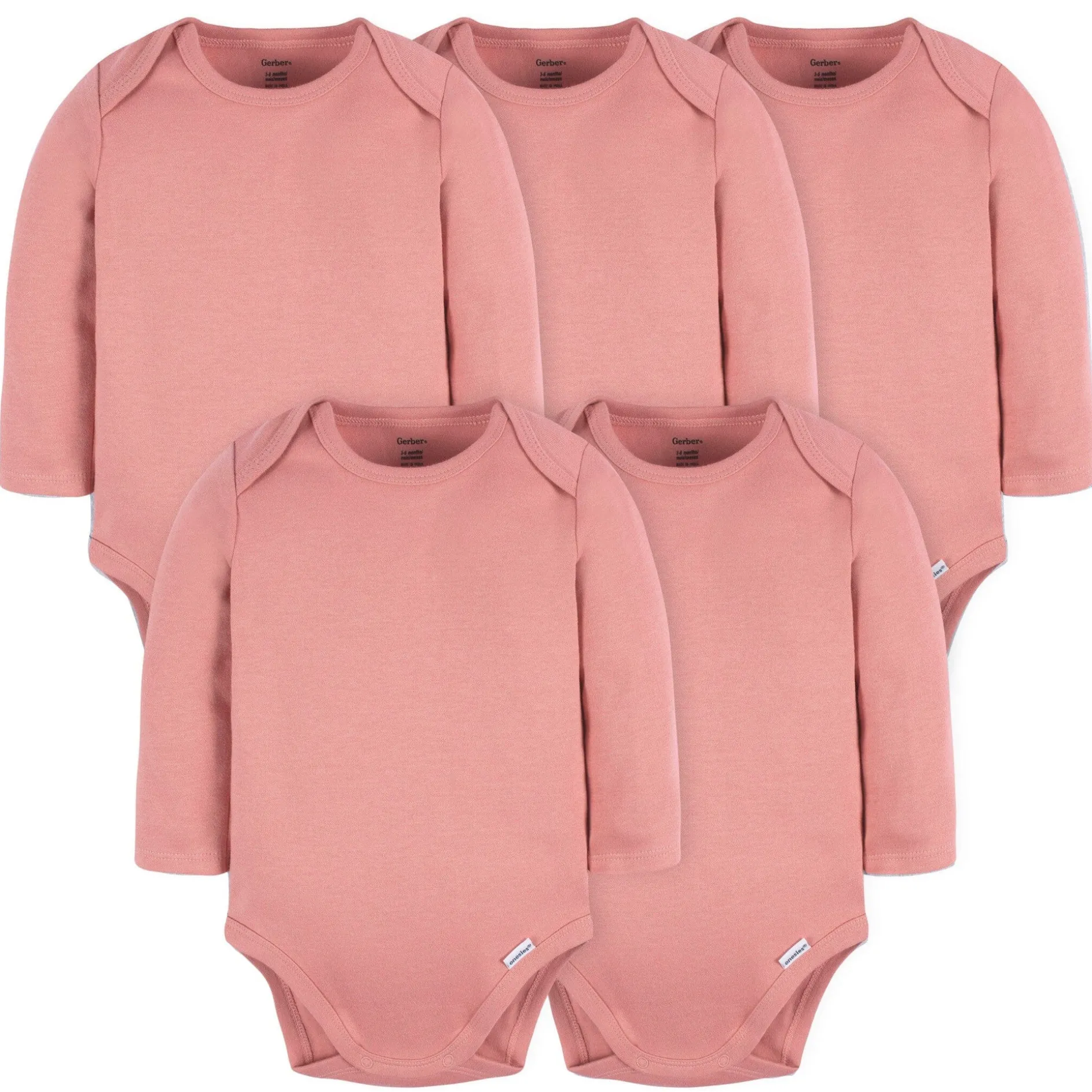 5-Pack Baby Mauve Pink Premium Long Sleeve Onesies® Bodysuits