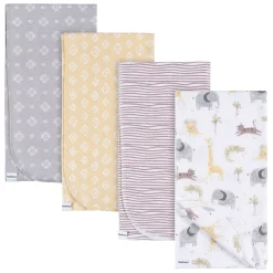 4-Pack Baby Neutral Animal Geo Flannel Blankets