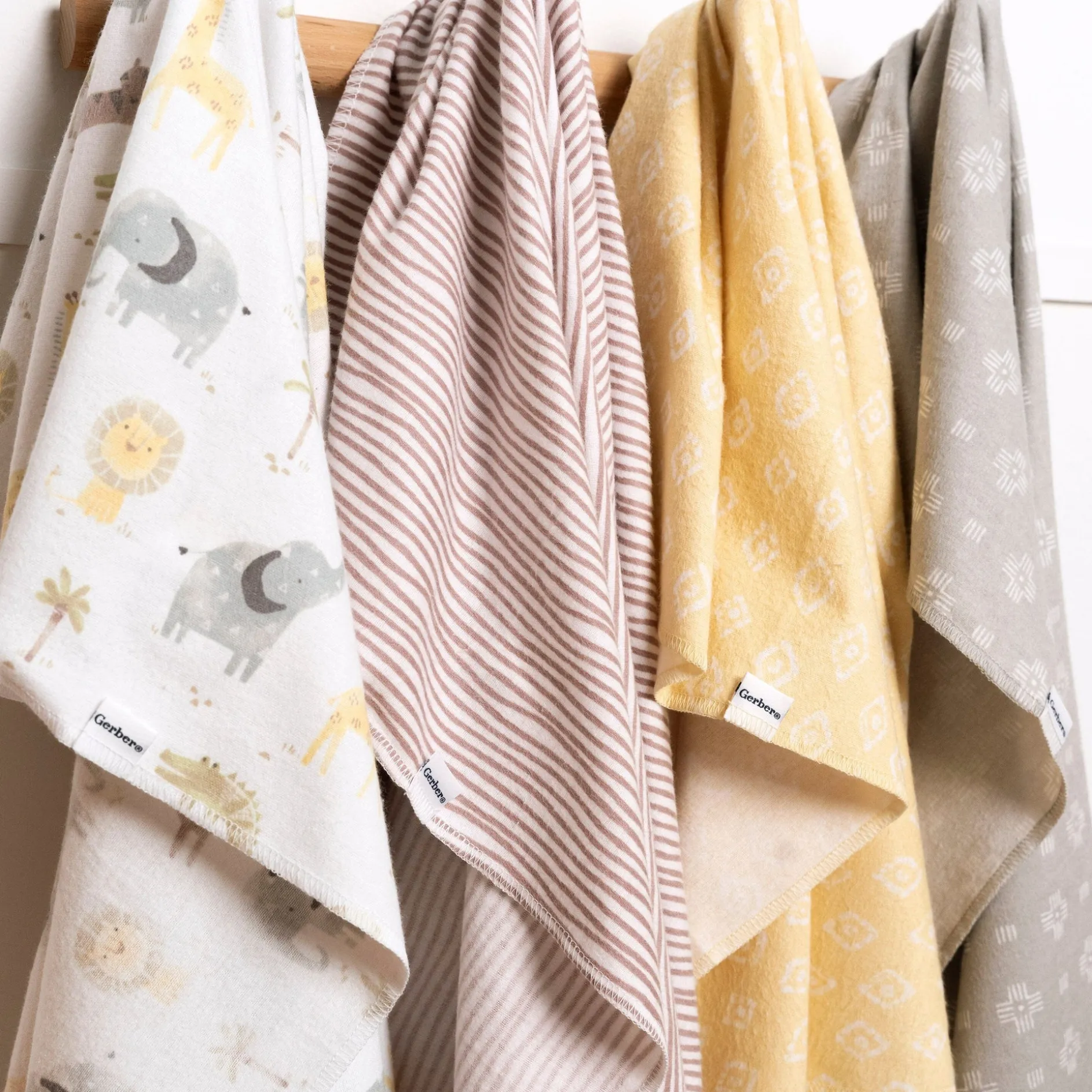 4-Pack Baby Neutral Animal Geo Flannel Blankets