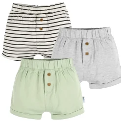 3-Pack Baby Neutral Black Stripe, Light Grey Heather, & Green Knit Shorts