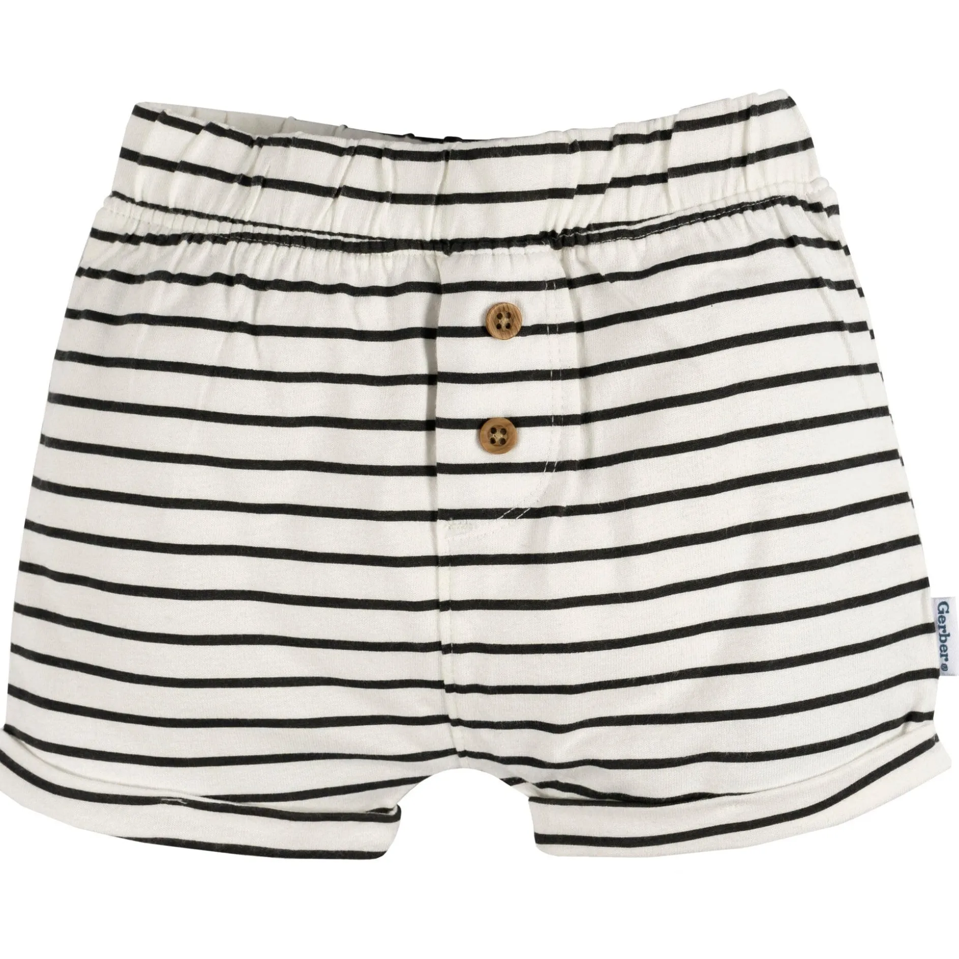 3-Pack Baby Neutral Black Stripe, Light Grey Heather, & Green Knit Shorts