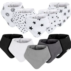 10-Pack Baby Neutral Black & White Muslin Bandana Bibs