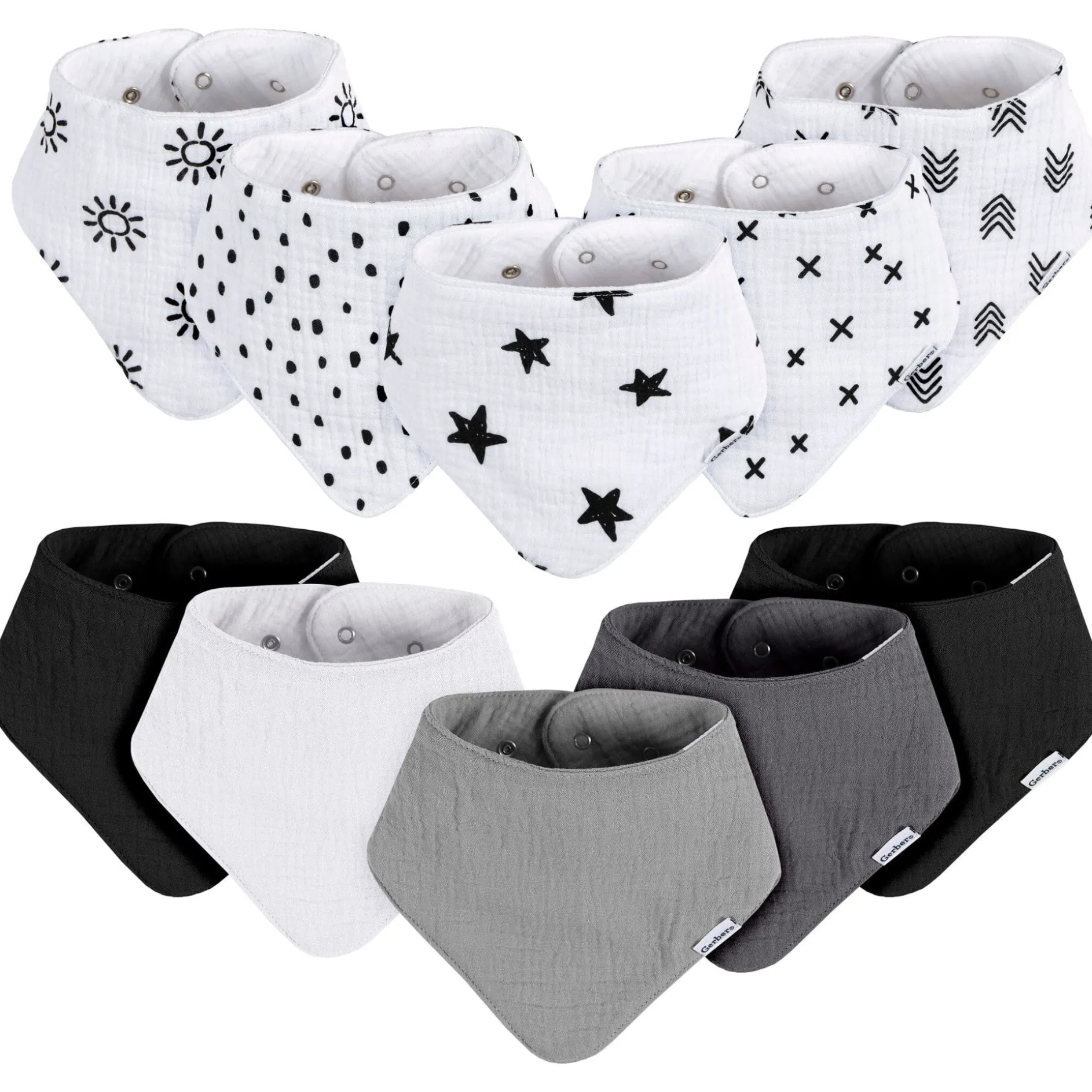 10-Pack Baby Neutral Black & White Muslin Bandana Bibs