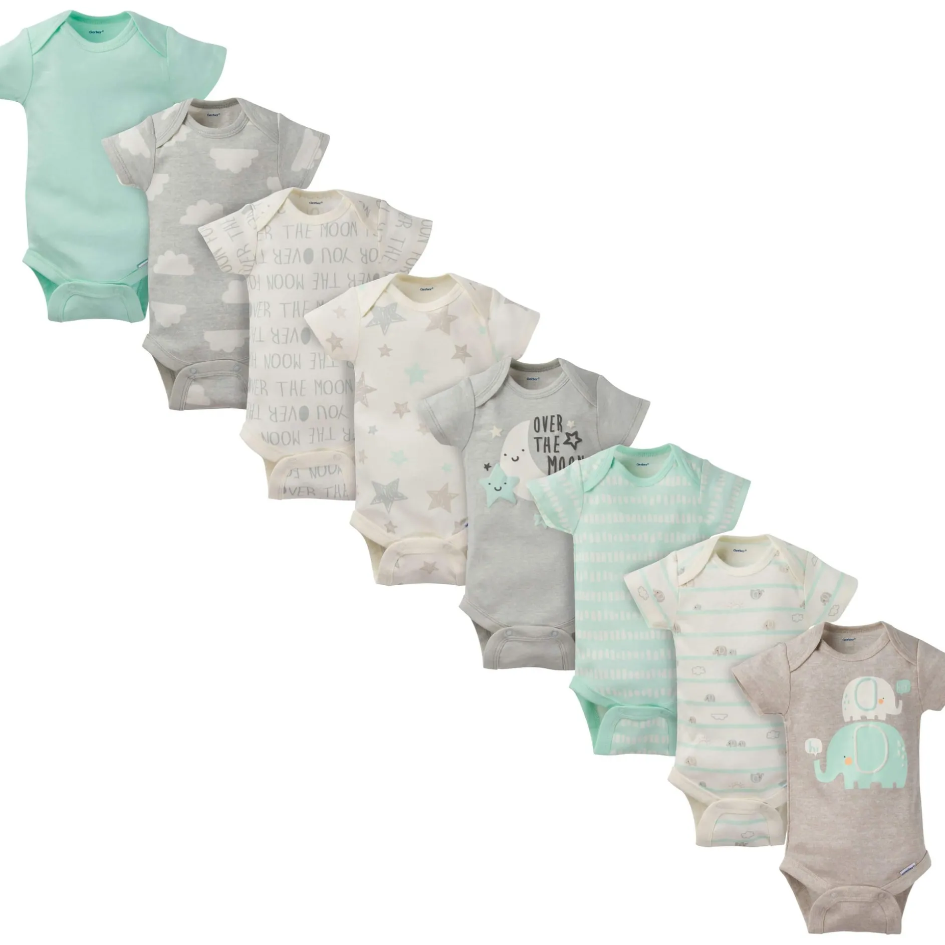 8-Pack Baby Neutral Elephant Short-Sleeve Onesies® Bodysuits